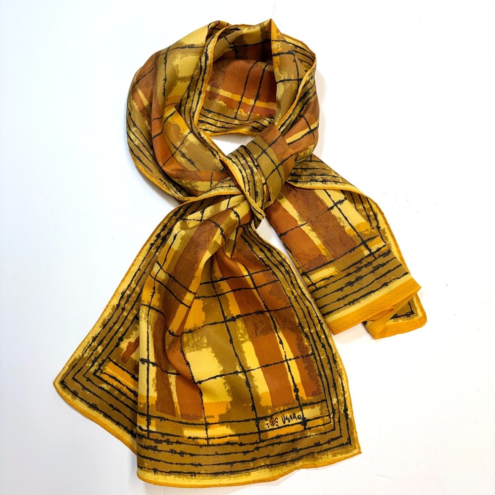VTG Vera Neumann Scarf Geometric Art Gold‎ Black Rectangle Long 46"x 14"